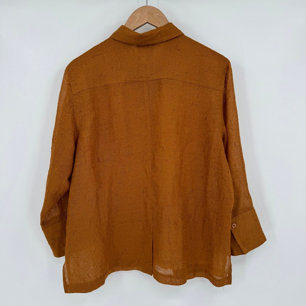 Coldwater Creek‎ Amber Sheer 3/4 Sleeve Textured Button Up Blouse Women's XL - Picture 6 of 13